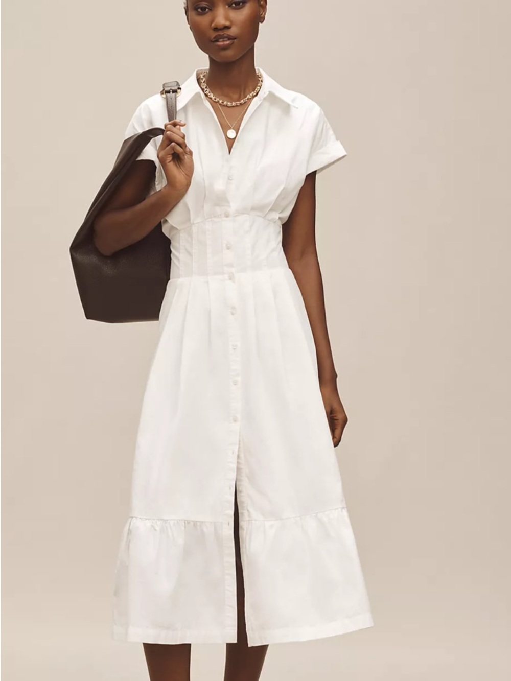 NWT Anthropologie Short-Sleeve Pleated Midi Shirt Dress